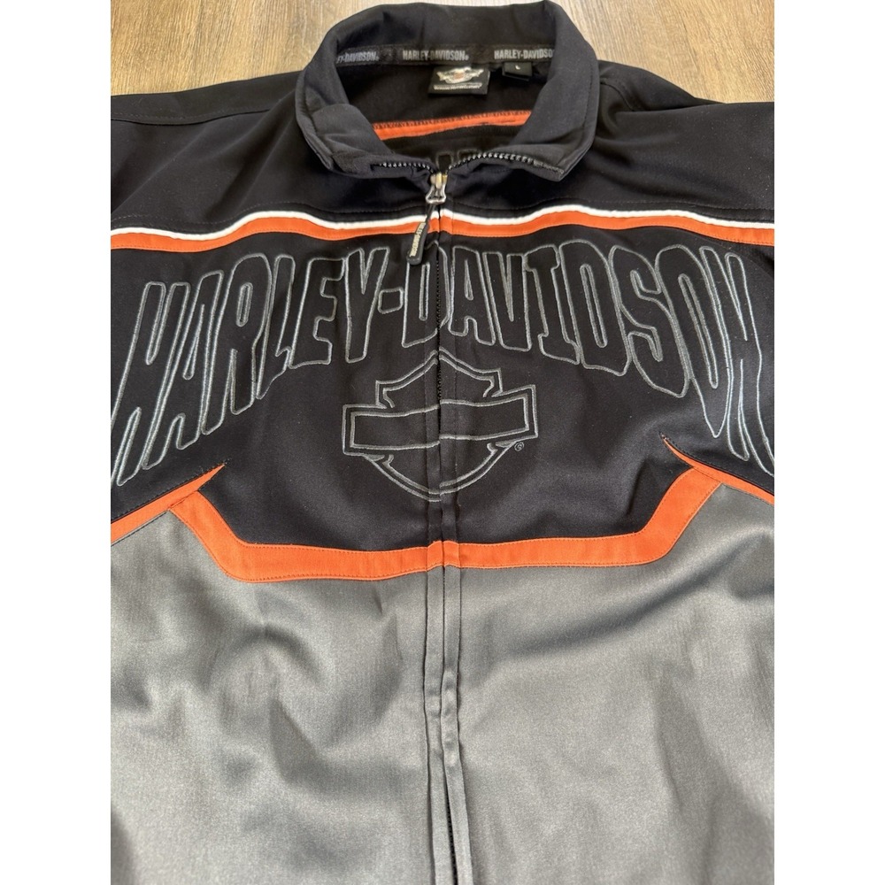 Harley-Davidson Zip Up Track Jacket Mens Large Black Orange Embroidered Logo - Picture 3 of 9